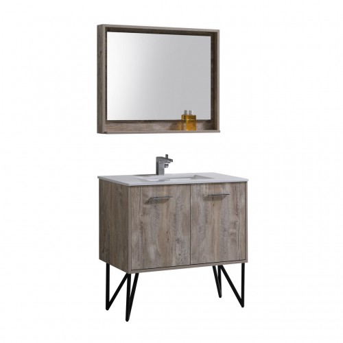 Bosco 36" Modern Bathroom Vanity w/ Quartz Countertop and Matching Mirror