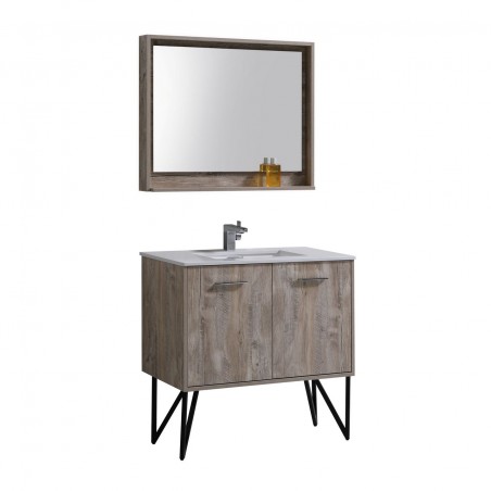 Bosco 36" Modern Bathroom Vanity w/ Quartz Countertop and Matching Mirror