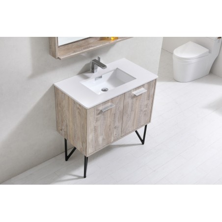 Bosco 36" Modern Bathroom Vanity w/ Quartz Countertop and Matching Mirror