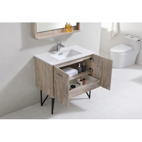 Bosco 36" Modern Bathroom Vanity w/ Quartz Countertop and Matching Mirror