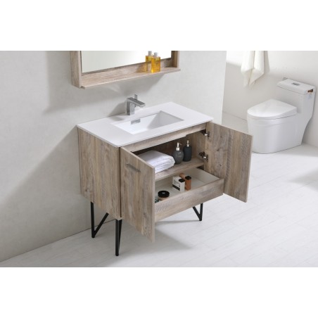 Bosco 36" Modern Bathroom Vanity w/ Quartz Countertop and Matching Mirror