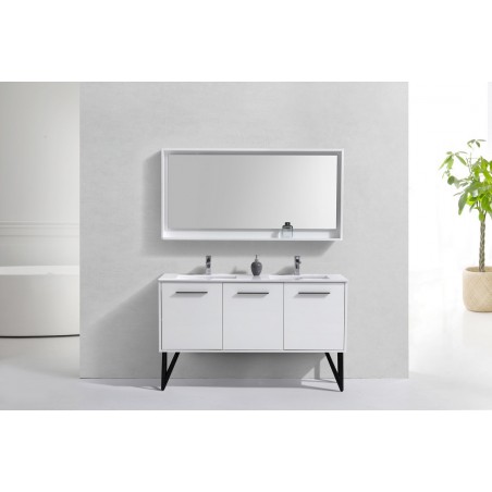 Bosco 60" Double Sink Modern Bathroom Vanity w/ Quartz Countertop and Matching Mirror