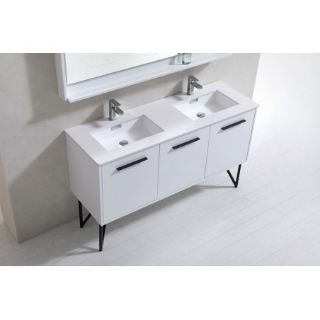 Bosco 60" Double Sink Modern Bathroom Vanity w/ Quartz Countertop and Matching Mirror