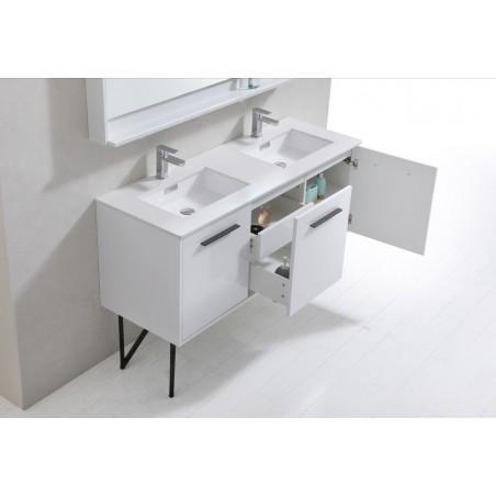 Bosco 60" Double Sink Modern Bathroom Vanity w/ Quartz Countertop and Matching Mirror