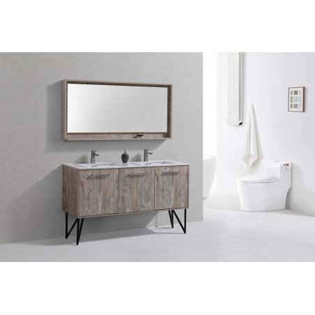 Bosco 60" Double Sink Modern Bathroom Vanity w/ Quartz Countertop and Matching Mirror