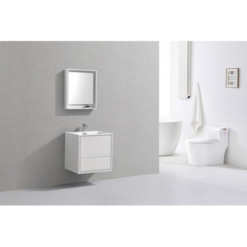 DeLusso 24" High Glossy White Wall Mount Modern Bathroom Vanity