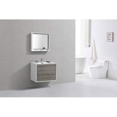 DeLusso 30"  Ash Gray Wall Mount Modern Bathroom Vanity