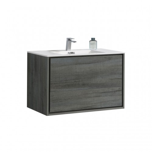 DeLusso 36" Ocean Gray Wall Mount Modern Bathroom Vanity