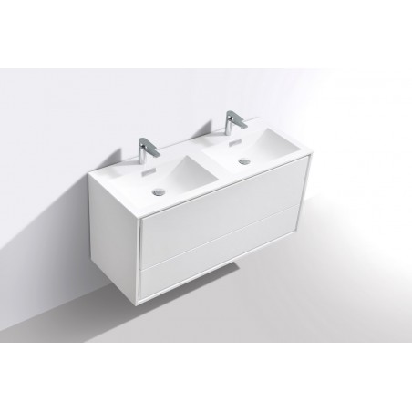 DeLusso 48" Double Sink High Glossy White Wall Mount Modern Bathroom Vanity