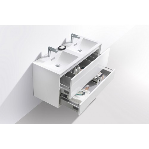 DeLusso 48" Double Sink High Glossy White Wall Mount Modern Bathroom Vanity