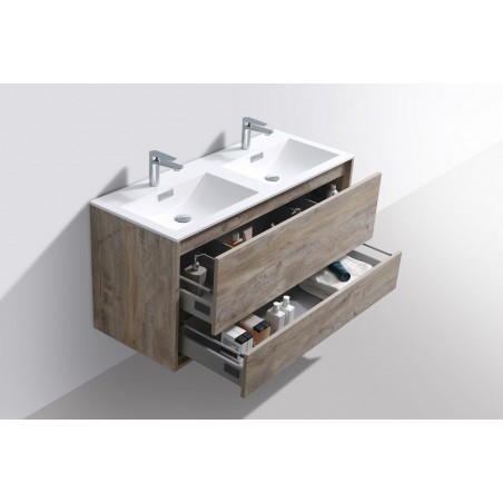 DeLusso 48" Double Sink Nature Wood Wall Mount Modern Bathroom Vanity