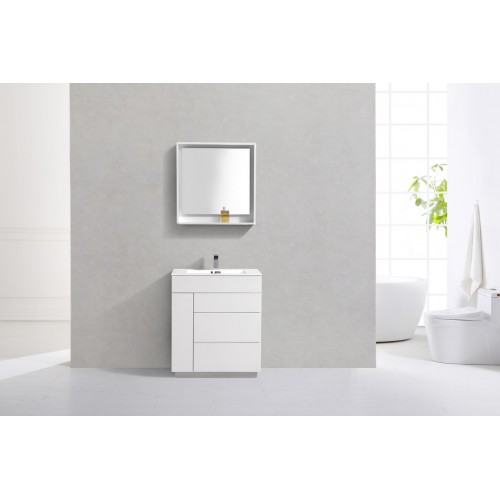 Milano 30" High Glossy White Wall Mount Modern Bathroom Vanity