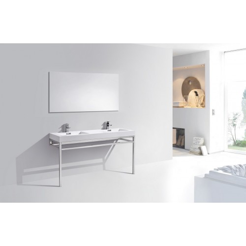 Haus 60" Double Sink Stainless Steel Console w/ White Acrylic Sink - Chrome