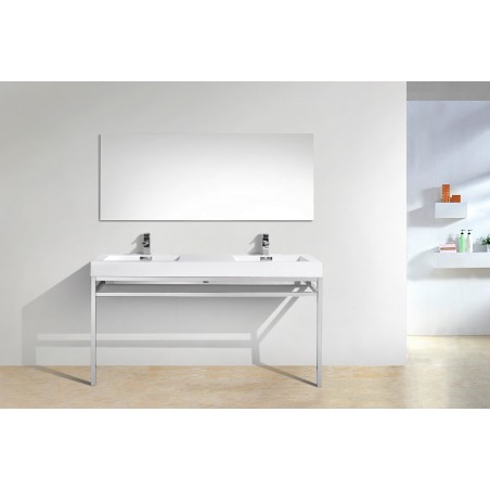 Haus 60" Double Sink Stainless Steel Console w/ White Acrylic Sink - Chrome