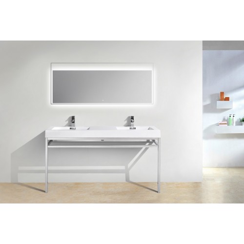 Haus 60" Double Sink Stainless Steel Console w/ White Acrylic Sink - Chrome