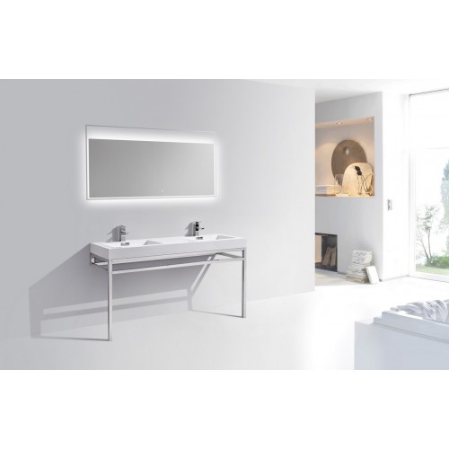 Haus 60" Double Sink Stainless Steel Console w/ White Acrylic Sink - Chrome