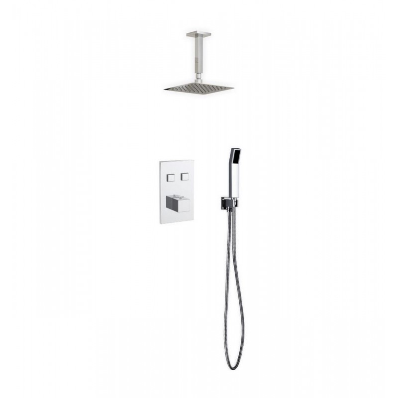 Piazza Thermostatic Shower Set w/ 8″ Ceiling Mount Square Rain Shower and Handheld