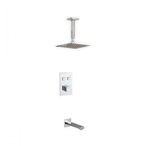 Piazza Thermostatic Shower Set w/ 8″ Ceiling Mount Square Rain Shower and Tub Filler