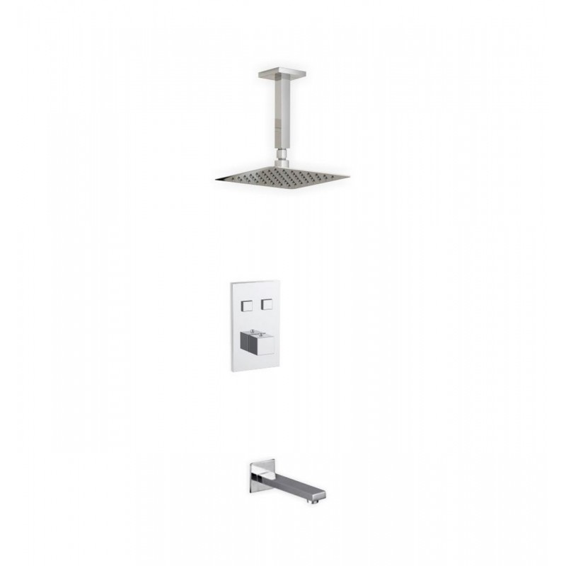 Piazza Thermostatic Shower Set w/ 8″ Ceiling Mount Square Rain Shower and Tub Filler