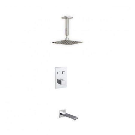 Piazza Thermostatic Shower Set w/ 8″ Ceiling Mount Square Rain Shower and Tub Filler