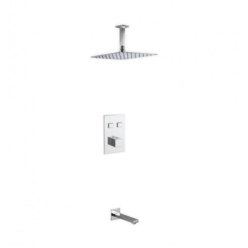 Piazza Thermostatic Shower Set w/ 12″ Ceiling Mount Square Rain Shower and Tub Filler