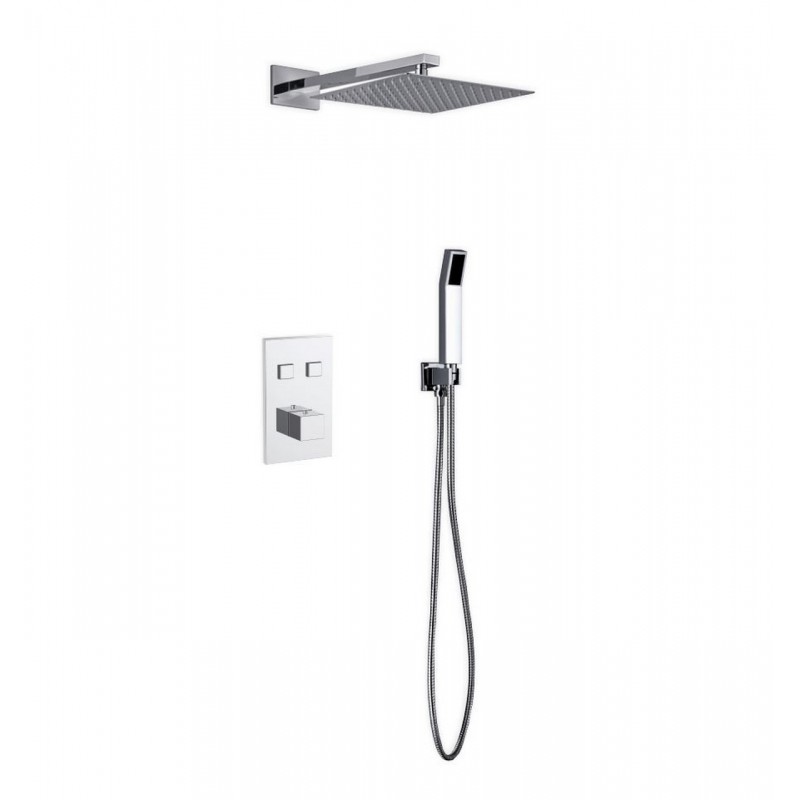 Piazza Thermostatic Brass Shower Set w/ 12″ Square Rain Shower and Handheld