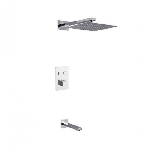 Piazza Thermostatic Brass Shower Set w/ 12″ Square Rain Shower and Tub Filler