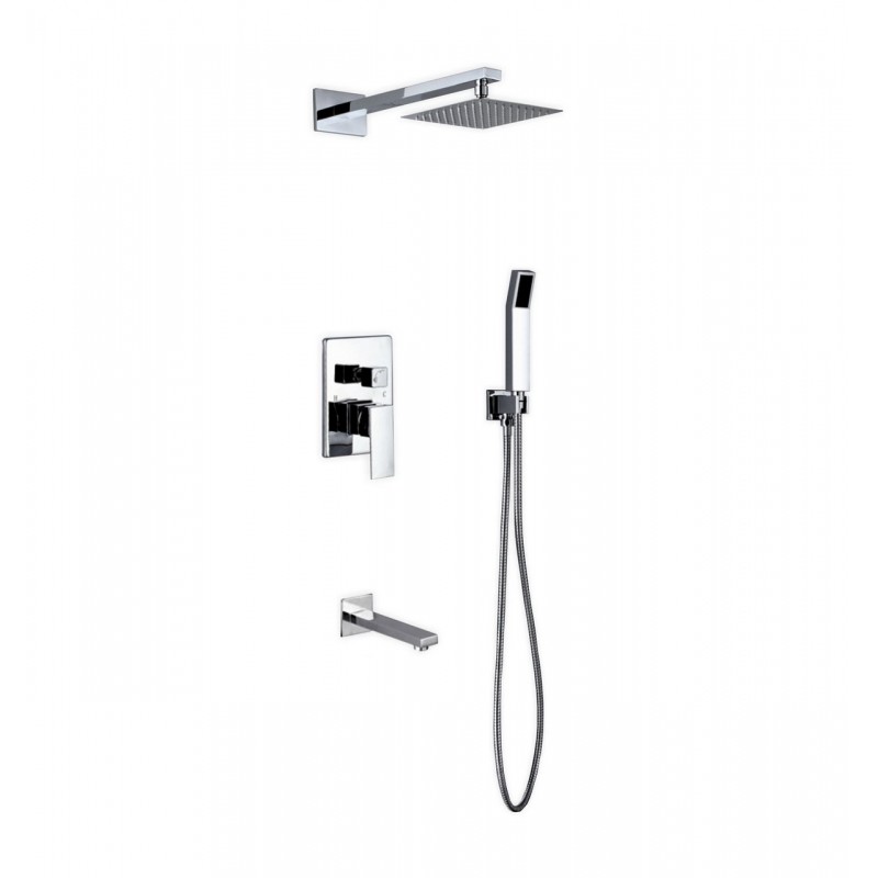 Aqua Piazza Brass Shower Set with 8" Square Rain Shower, Tub Filler and Handheld