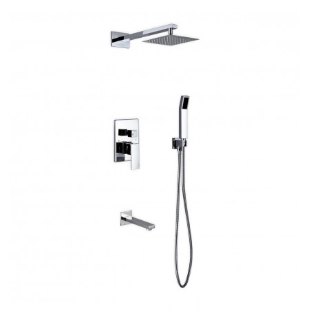 Aqua Piazza Brass Shower Set with 8" Square Rain Shower, Tub Filler and Handheld