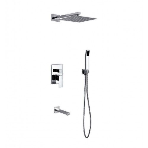 Aqua Piazza Brass Shower Set with 12" Square Rain Shower, Handheld and Tub Filler