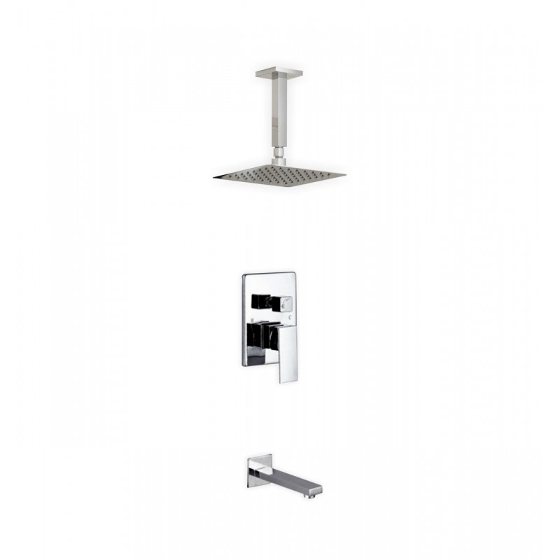 Aqua Piazza Brass Shower Set with 8" Ceiling Mount Square Rain Shower and Tub Filler