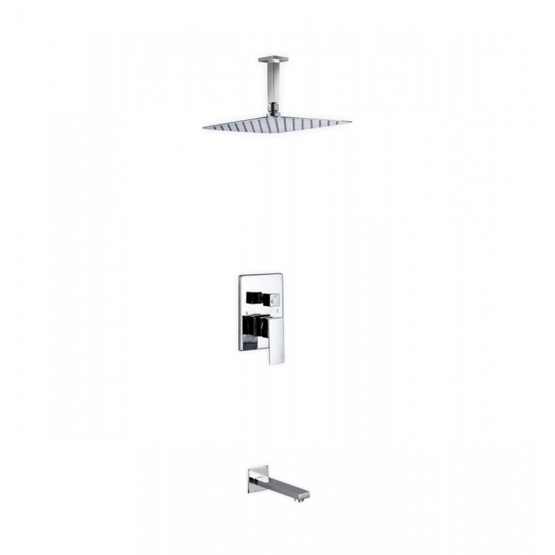 Aqua Piazza Brass Shower Set with 12" Ceiling Mount Square Rain Shower and Tub Filler