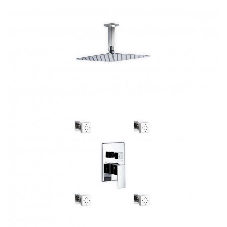 Aqua Piazza Brass Shower Set with 12" Ceiling Mount Square Rain Shower and 4 Body Jets