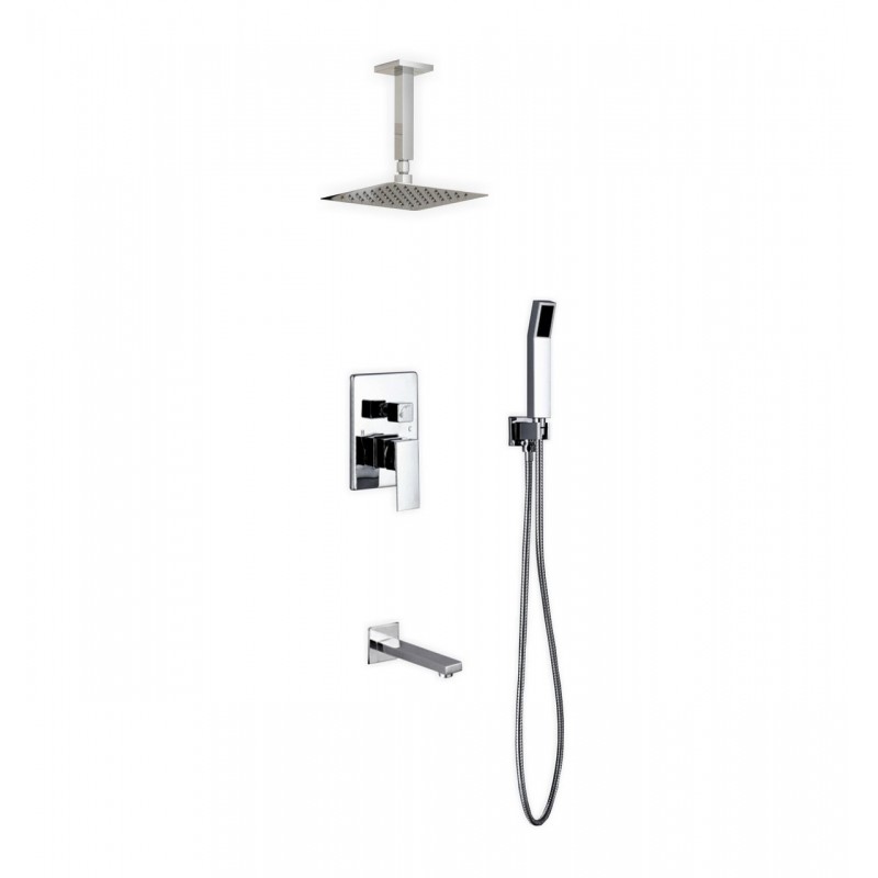 Aqua Piazza Brass Shower Set with 8" Ceiling Mount Square Rain Shower, Handheld and Tub Filler