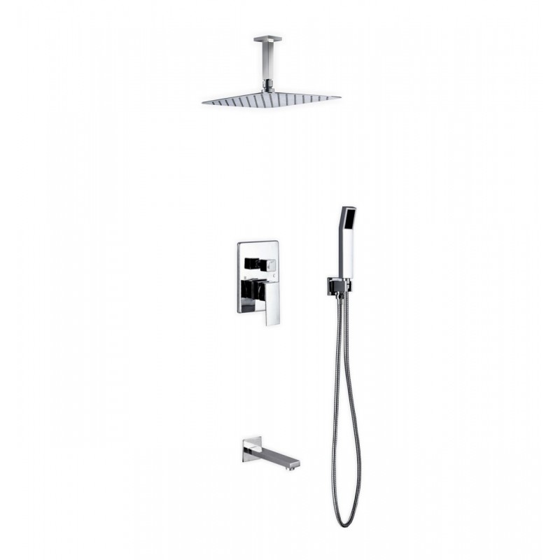 Aqua Piazza Brass Shower Set with 12" Ceiling Mount Square Rain Shower, Handheld and Tub Filler