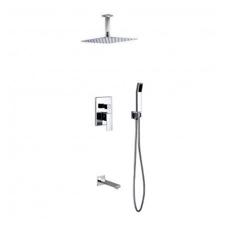 Aqua Piazza Brass Shower Set with 12" Ceiling Mount Square Rain Shower, Handheld and Tub Filler