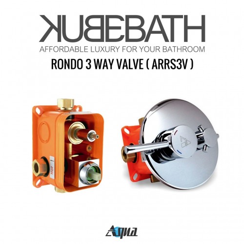 Aqua Rondo by KubeBath 3-Way Rough-In Shower Valve With Cover Plate, Handle and Diverter