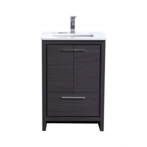 KubeBath Dolce 24″ Gray Oak Modern Bathroom Vanity with White Quartz Counter-Top