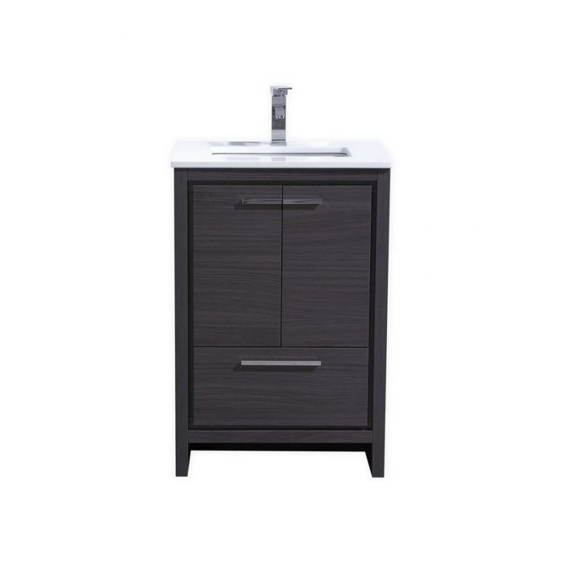 KubeBath Dolce 24″ Gray Oak Modern Bathroom Vanity with White Quartz Counter-Top