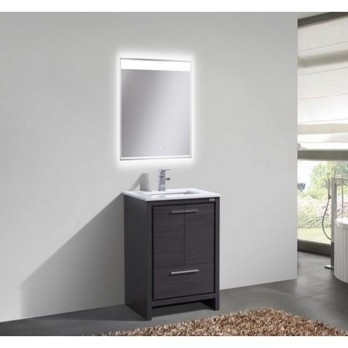 KubeBath Dolce 24″ Gray Oak Modern Bathroom Vanity with White Quartz Counter-Top