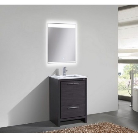 KubeBath Dolce 24″ Gray Oak Modern Bathroom Vanity with White Quartz Counter-Top