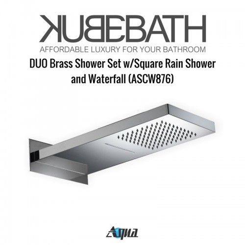 Aqua DUO Brass Shower Set with Square Rain Shower and Waterfall and 4 Body Jets