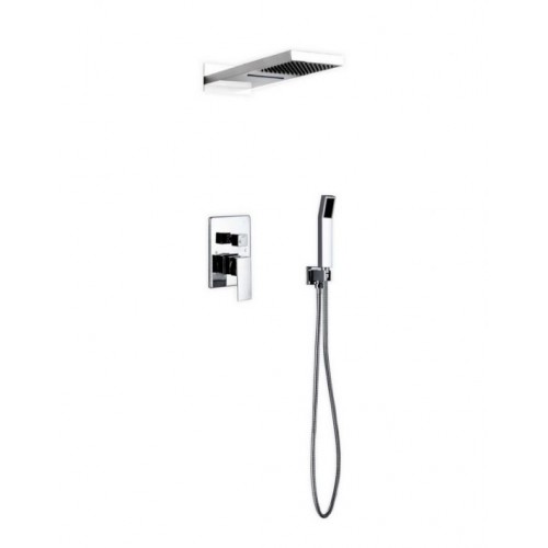 Aqua DUO Brass Shower Set with Square Rain Shower and Waterfall and Handheld
