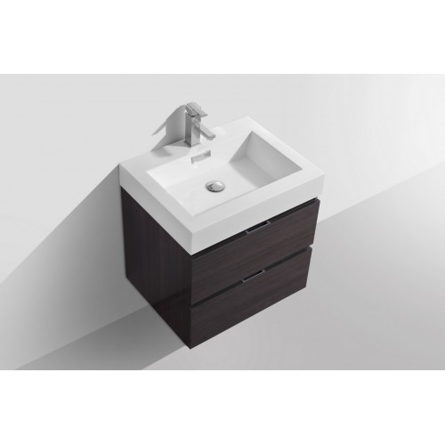 Bliss 24" High Gloss Gray Oak Wall Mount Modern Bathroom Vanity