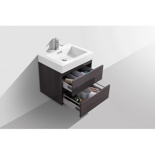 Bliss 24" High Gloss Gray Oak Wall Mount Modern Bathroom Vanity