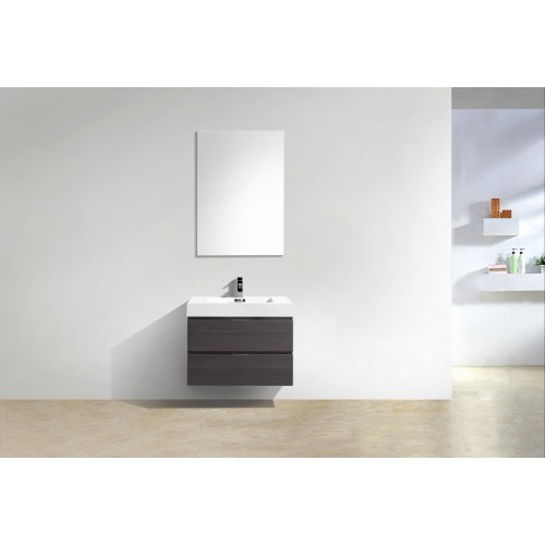 Bliss 30" High Gloss Gray Oak Wall Mount Modern Bathroom Vanity