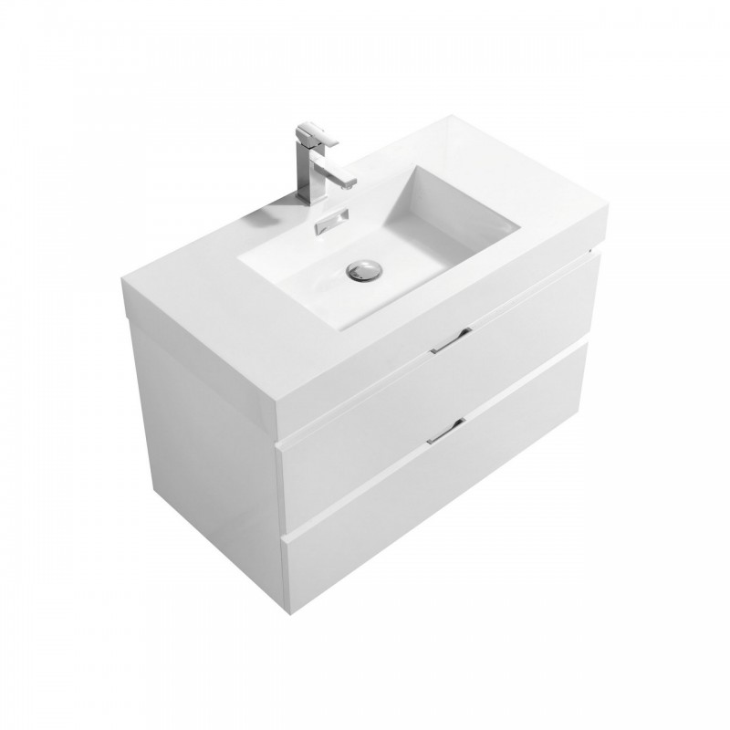 Bliss 36" High Gloss White Wall Mount Modern Bathroom Vanity