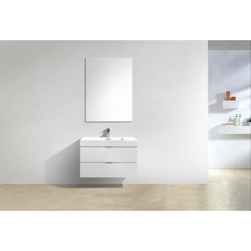 Bliss 36" High Gloss White Wall Mount Modern Bathroom Vanity