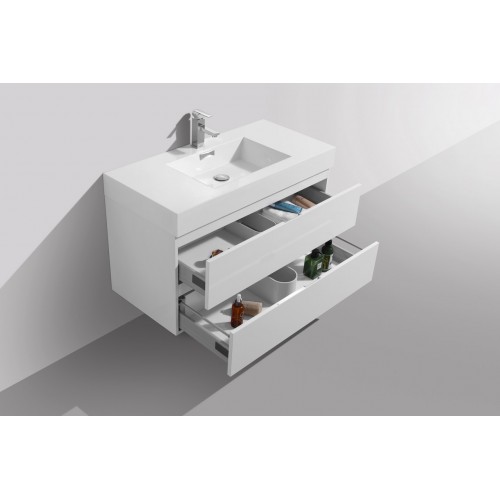 Bliss 40" High Gloss White Wall Mount Modern Bathroom Vanity