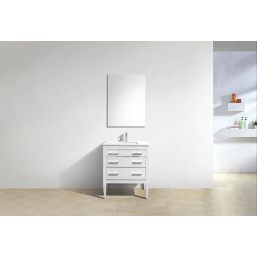 Eiffel 30'' High Gloss White Vanity W/ Quartz Counter Top